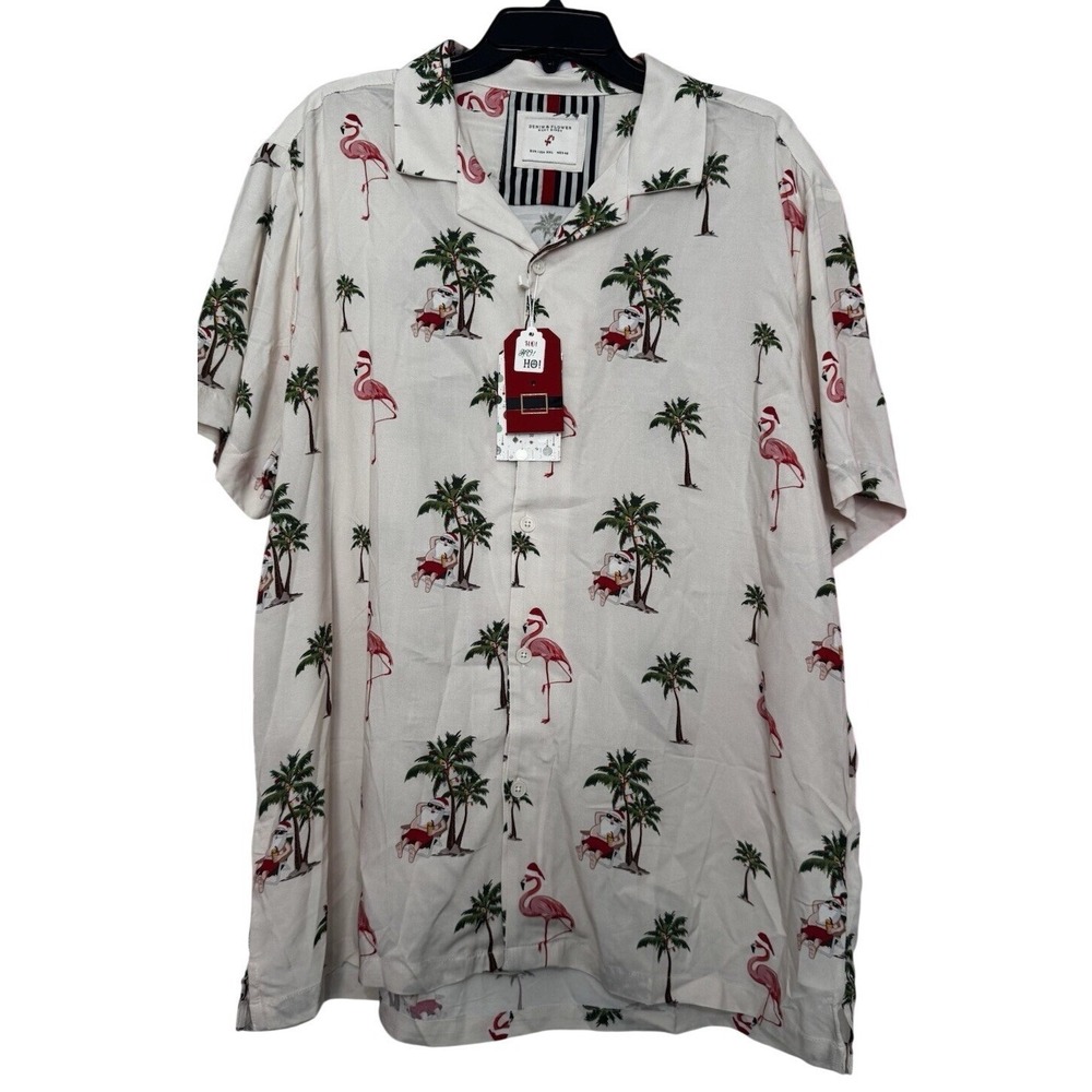 Denim &‎ Flower Ricky Singh Hawaiian Christmas Shirt- Flamingos & Santa Claus